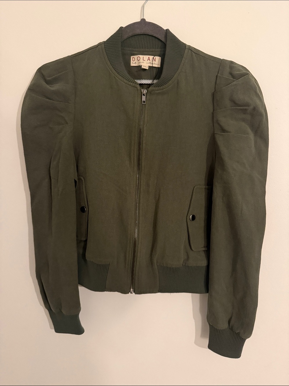 Dolan Puff-Sleeve Olive Bomber Jacket